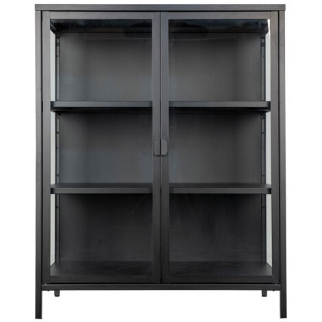 M&S – Vitrine 2 portes en verre et acier noir – Dimensions 80x40x101,5 cm – 2 étagères amovibles pour rangement décoratif