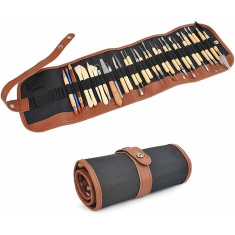 MSBD 30PCS Outils d'argile Sculpture pour Points Ciseaux Multifonction avec Sac Portable pour Art DIY Artisanat Céramique