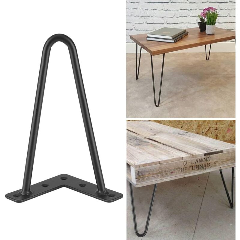 Msbd - 4 Pièces Pieds de Table en Métal - Épaisseur de 10 mm, Noir (8')