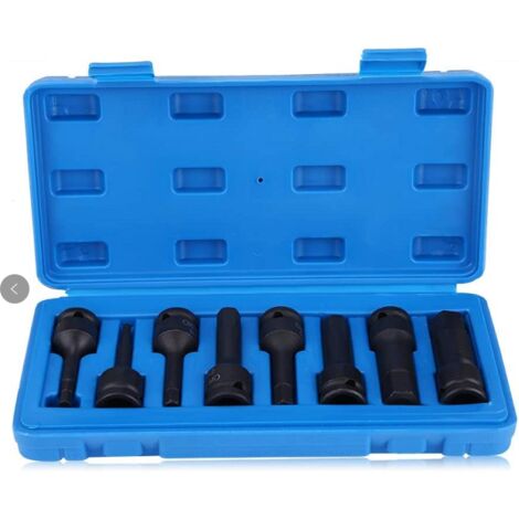 MSBD 8Pcs Ensemble de Douille Hexagonale, Jeu d'embouts de prise d'air pneumatique pour clé hexagonale, Jeu d'embouts universels à douille hexagonale à longue tige 1/2 H5-H19