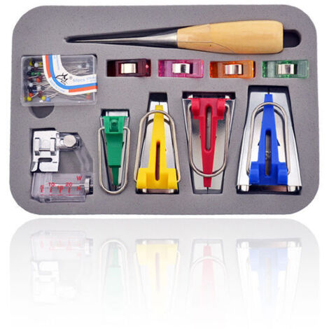 MSBD Appareils à Biais 4 Tailles Biais de Couture avec Épingles à Coudre & Pieds-de-biche Machine & Poinçon & Clips Pinces pour 6mm/12mm/18mm/25mm Bias Tape Maker Lefou