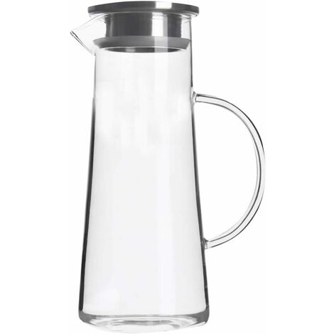 MSBD Carafe à eau en verre borosilicate - 1,5 l - Avec couvercle en acier inoxydable - Pour jus chaud/froid - Pour boissons glacées, thé, lait, café et rouge