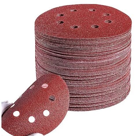 MSBD  Jeu de disques abrasifs 125 mm │ 100 feuilles de papier abrasif rond 8 trous │ 20x grain P40/P60/P80/P120/P240 │ Jeu de disques abrasifs pour ponceuses orbitales pour bois peinture métallisée