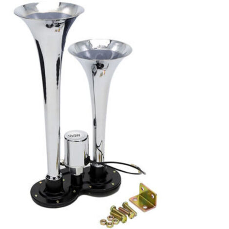MSBD Kit de haut-parleur de klaxon d'air chromé à double trompette 150dB 12V/24V universel pour camion de train