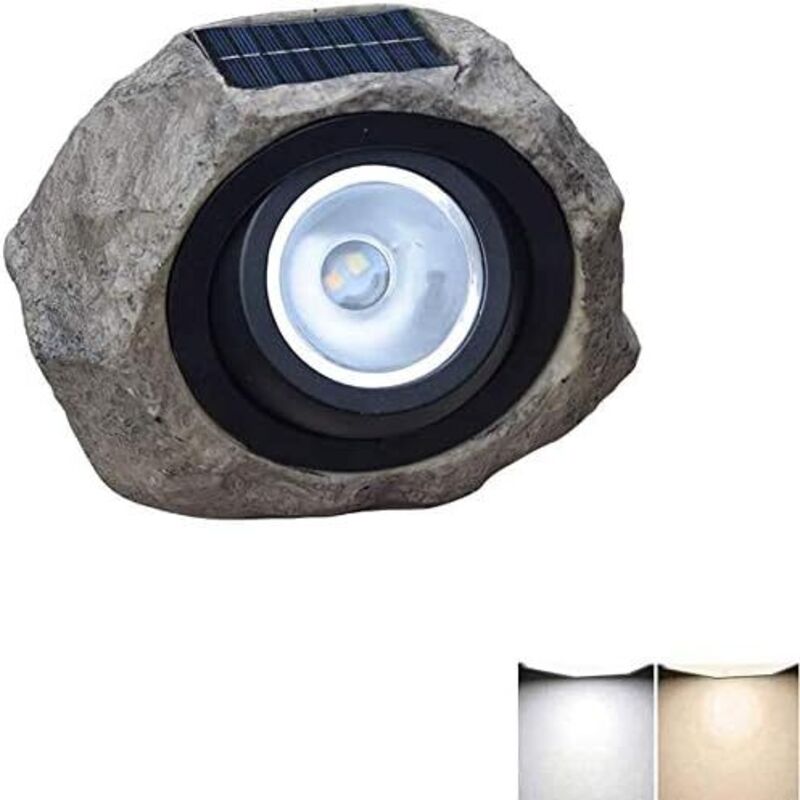 Vtizikl LED Lampe Pilier Solaire Exterieur, Lampes de Poteau Résine Pierre, Lumière Blanche et Lumière Chaude, Étanche Lampadaires éclairage de