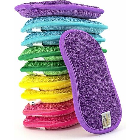 MSBD Lot de 10 Éponges Microfibres Lavables et Réutilisables – Éponge Vaiss et Cuisine – Écologique – Plusieurs Couleurs - Multiusage Magique Double Face