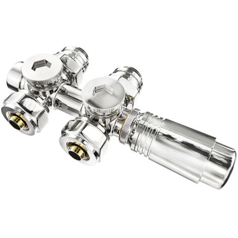 MSBD set multiblocs pour le raccordement des radiateurs raccord avec thermostat 50mm accessoires de chauffage forme angle et passage raccord mural chrome