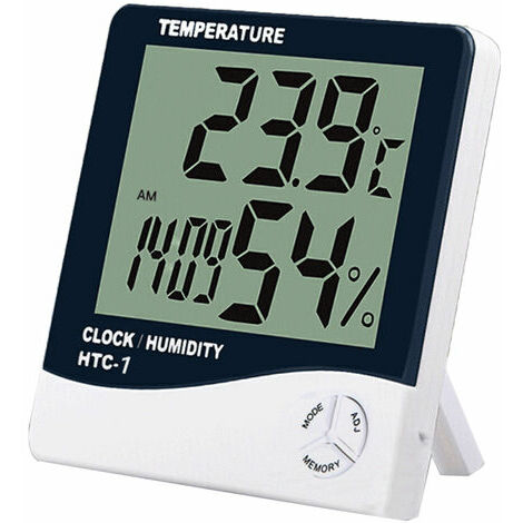 MSBD Thermometre Numerique Hygrometre Temperature Interieure Moniteur Lcd Humidite Gauge Grand Station Meteo Reveil Avec Calendrier Rappel Horaire Et Max Min Memoire, Htc-1