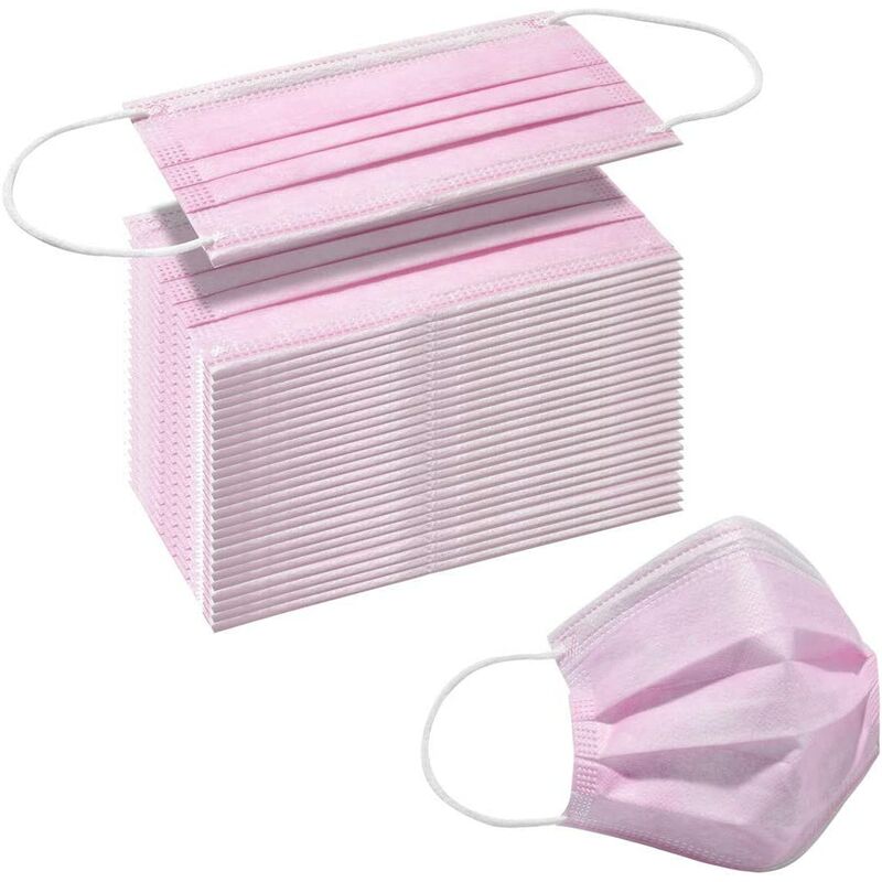 

Máscara facial rosa 100 piezas Máscaras desechables Máscaras no tejidas de 3 capas transpirables Protectores bucales para adultos