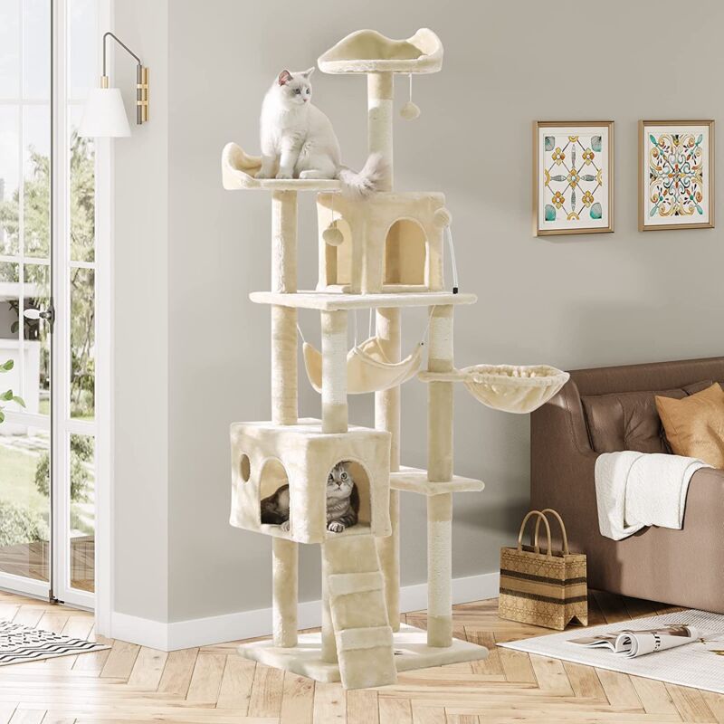 Arbre à Chat, Grand condo Moderne pour grands Chats, Arbre à Chat de 175 cm avec griffoirs recouverts de sisal, Beige