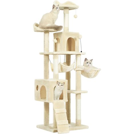MSmask Katzenbaum, Moderner Katzenbaum für große Katzen, 175 cm großer Katzenbaum mit sisalbedeckten Kratzbrettern, Kätzchen-Aktivitätszentrum Play House Kitty (Beige)