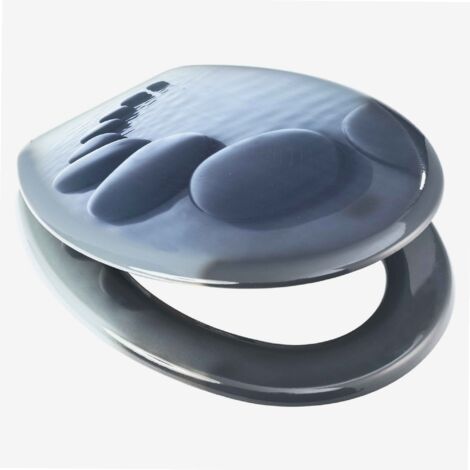 MSV – Abattant WC chemin de galets en MDF gris – Charnières en acier inoxydable – Pattes de fixation réglables – Facile à nettoyer