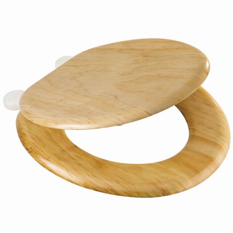 MSV – Abattant WC MDF décor pin beige – Charnières en plastique – Crampons anti-glisse – Nettoyage facile avec revêtement vernis
