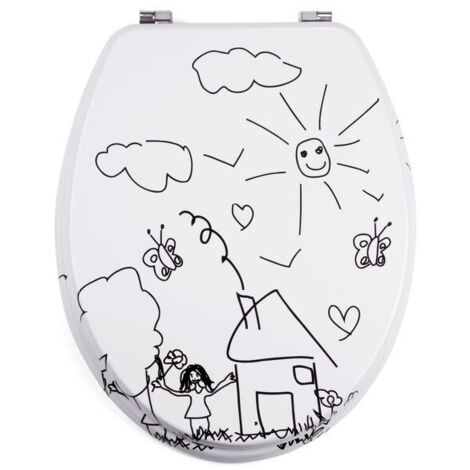 MSV – Abattant WC MDF noir et blanc – Charnières inox – Dimensions 42,5 x 36,5 x 5 cm – Surface hygiénique et facile à nettoyer