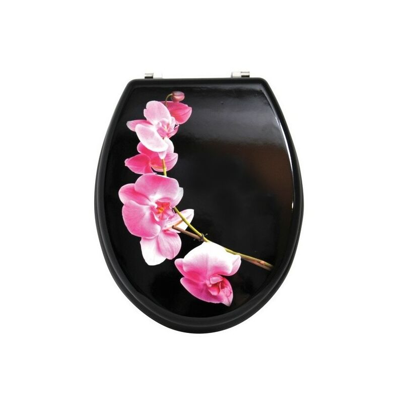 

M S V - MSV Asiento de inodoro MDF Lanyu Negro & Rosa - Bisagras Acero Inoxidable - Rosa & Negro