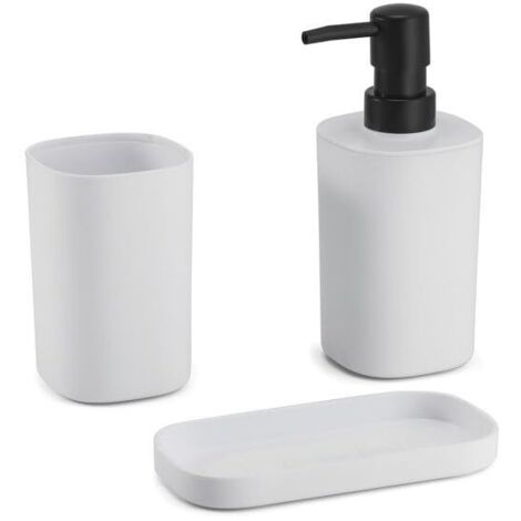 MSV Bad Accessoires - Dispenser per sapone, portasapone, 3 pezzi, colore: Bianco opaco