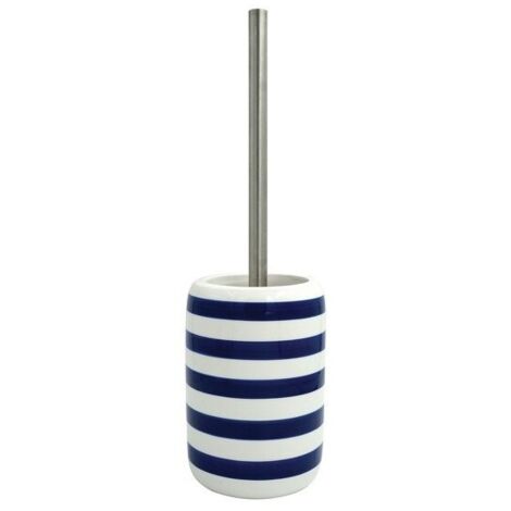 MSV – Brosse WC avec support en céramique – Couleur bleu marine et blanc – Dimensions 10,5x41cm – Élégante et facile à nettoyer