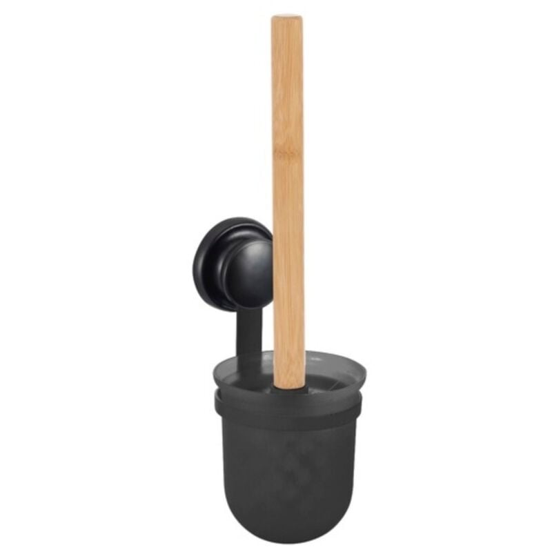 MSV - Brosse Wc avec support mega ventouses Bambou & Acier Noir mat