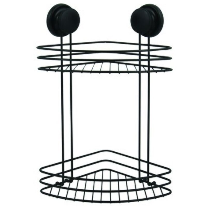 Etagère d'angle de douche 2 niveaux à ventouses Acier Noir mat MSV