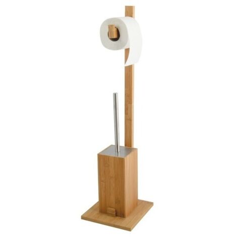 MSV – Combiné WC en bambou et inox – Dimensions 19x19x70.5 cm – Design hygiénique et discret – Idéal pour petits espaces