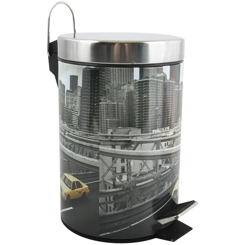 Cubo de basura 3L con tapa MSV New York' de acero inoxidable 16,5 x 25,6 cm - Diseño 'new york'