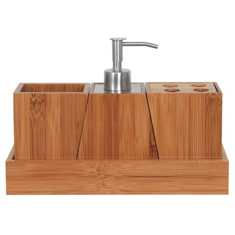 MSV - Ensemble de 3 accessoires de salle de bain Inox & Bambou