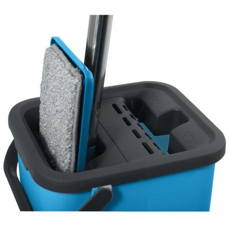 MSV – Ensemble de nettoyage seau et serpillère à plat – Système d'essorage compact – Serpillière microfibre absorbante – Manche long 129 cm