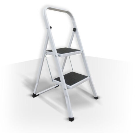 MSV Escabeau 2 Marches pliant & antidérapant en Acier Max 150kg (46x55x82cm) - Blanc