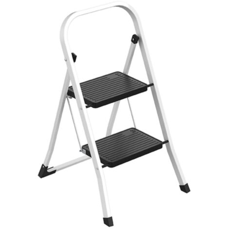 MSV Escabeau 2 Marches pliant en Acier Max 150kg (49x43,5x83,5cm) - Blanc