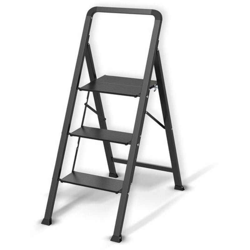 Escabeau 3 marches pliant anti-dérapant en Acier - Max 150kg (62x42,5x108cm) Noir Mat MSV