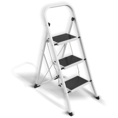 MSV Escabeau 3 Marches pliant & antidérapant Acier Max 150kg (46x71x105cm) - Blanc