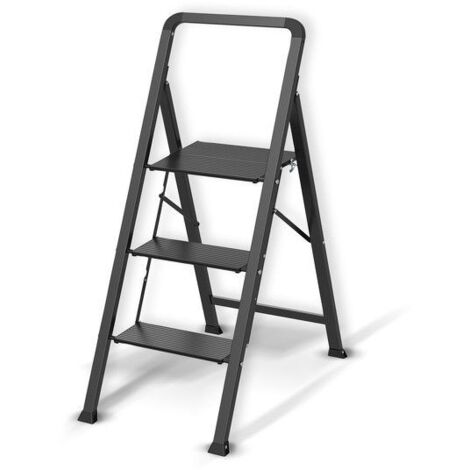 MSV – Escabeau 3 marches pliant antidérapant en acier – Charge max 150kg – Dimensions 62x42,5x108cm – Pour espaces restreints