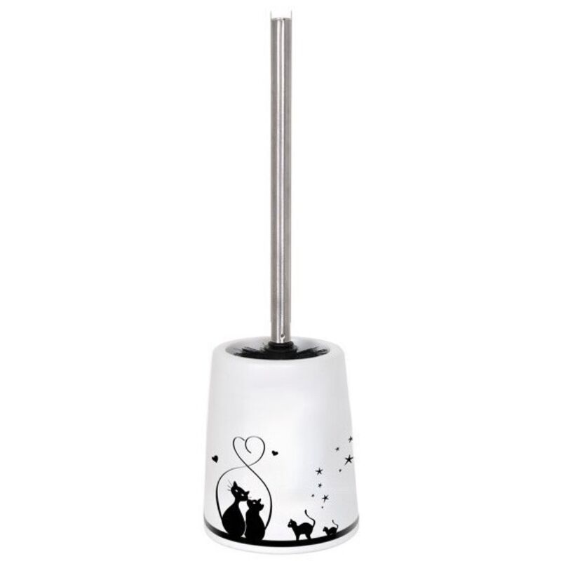 

M S V - MSV Escobilla de baño con soporte Cerámica GATITOS Blanco - Blanco