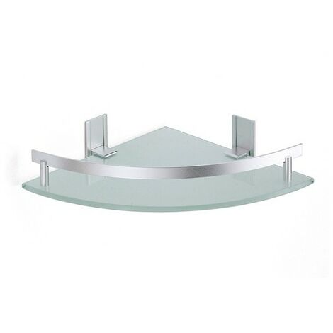 MSV – Étagère d'angle de douche à fixer – Alu et verre satiné – Dimensions 25 x 25 cm – Gardes-fou anti-chute – Installation facile avec vis incluses