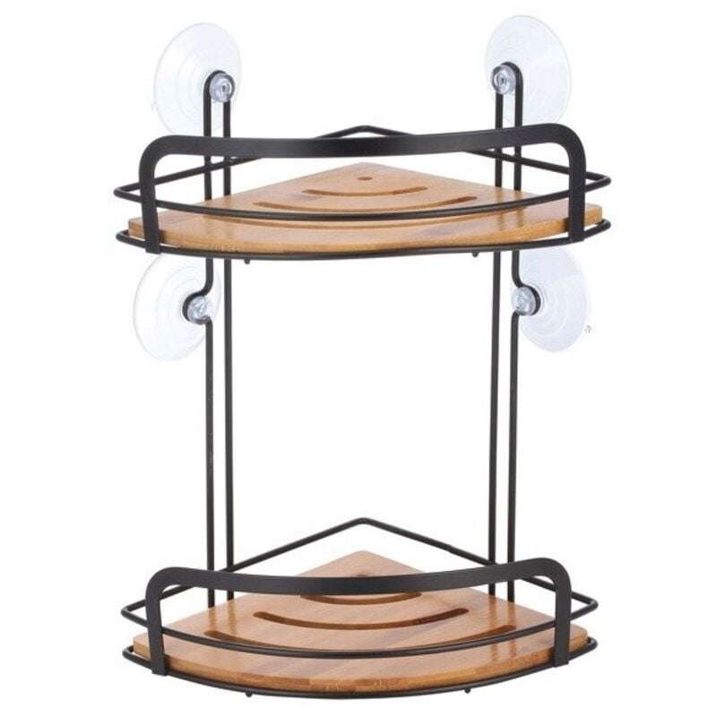 Etagère d'angle de douche 2 niveaux à ventouses hiko Bambou & Acier Noir MSV
