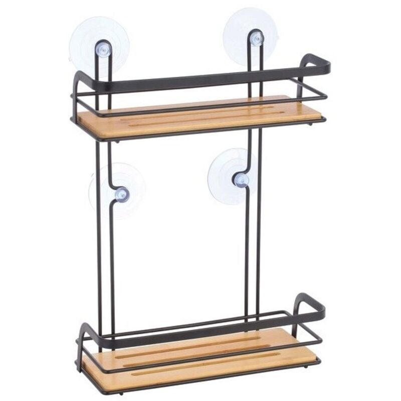 Etagère de douche 2 niveaux à ventouses hiko Bambou & Acier Noir MSV