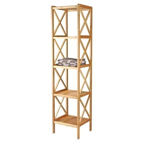 MSV – Étagère de rangement en bambou 5 niveaux – Dimensions 36,5 x 33 x 153 cm – Résistante à l'humidité et aux rayures – Design moderne