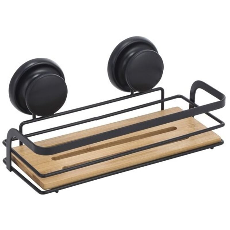 MSV - Etagère Panier de douche à ventouses Acier & Bambou Noir mat