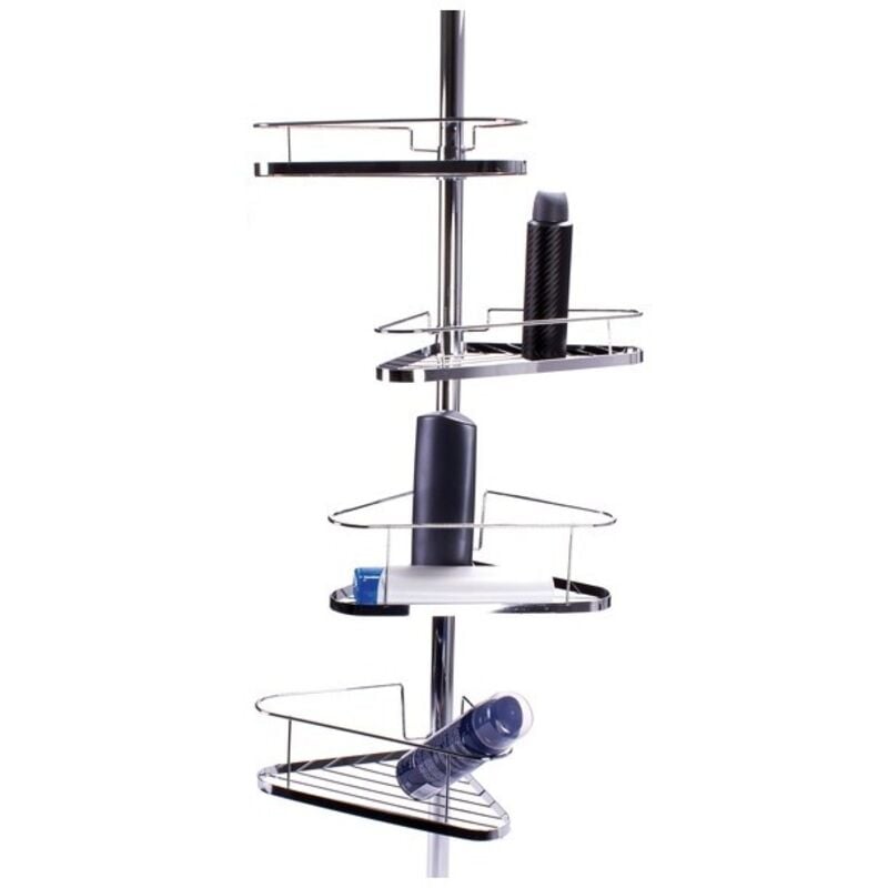 Etagère de douche d'angle auto-portée 145-250cm Acier Chromé telecscopique - sans perçage - 4 tablettes MSV
