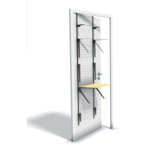 MSV Etendoir à linge Pour Porte Avec Tablette 5 niveaux Acier Blanc