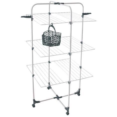 MSV – Etendoir à suspendre 3 niveaux 30m – Acier blanc robuste – Dimensions 70 x 60 x 137 cm – Capacité élevée pour vêtements et tapis