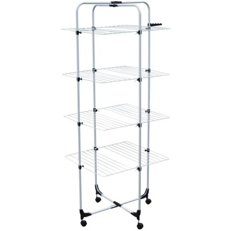 MSV – Étendoir à suspendre 4 niveaux 40m – Acier blanc robuste – Optimisation de l'espace pour petits espaces – Dimensions 69x69x176cm