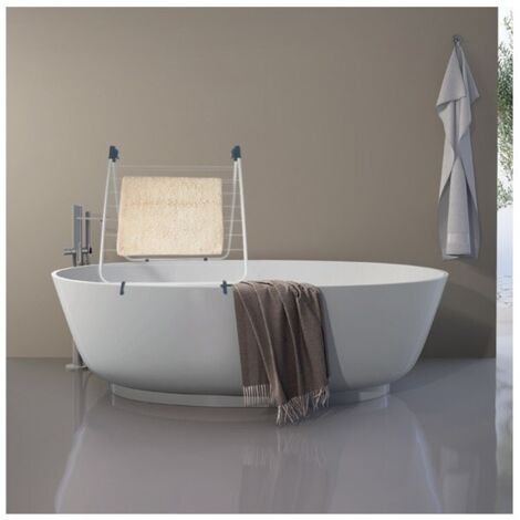 MSV – Étendoir à suspendre pour baignoire 10M – Acier blanc robuste – Séchage efficace dans les espaces restreints – Dimensions 66x63cm