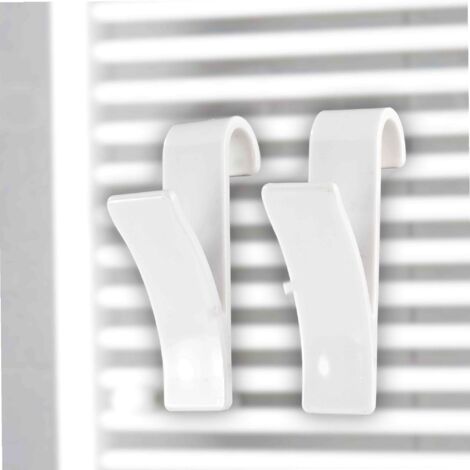 MSV – Lot de 2 crochets pour sèche-serviettes – Plastique blanc – Fixation simple sur radiateur ou paroi de douche – Dimensions 23,5 x 9,5 x 6 cm