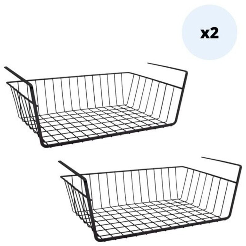 Lot de 2 paniers de rangement sous étagère 38,5x25,5x14cm en Acier Noir Mat - MSV