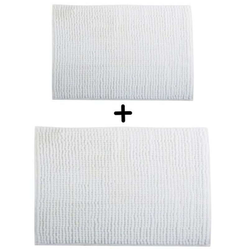 Lot de 2 Tapis de bain Microfibre chenille Blanc 40x60 et 60x90cm MSV