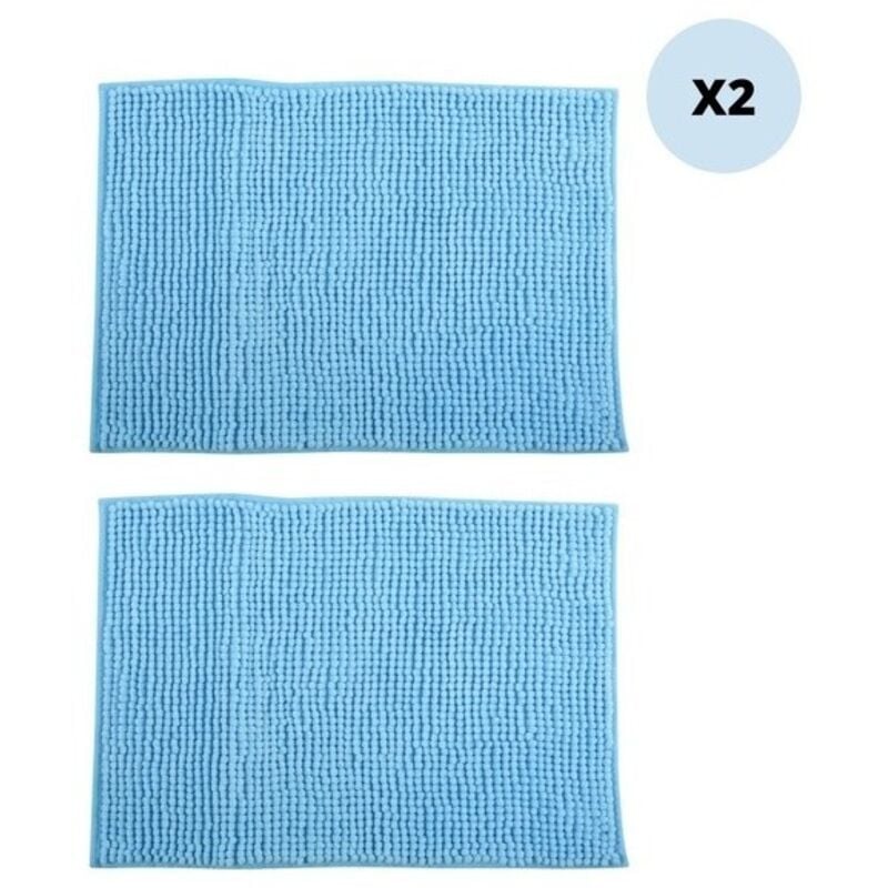 Lot de 2 tapis de bain chenille 40x60 Bleu Clair