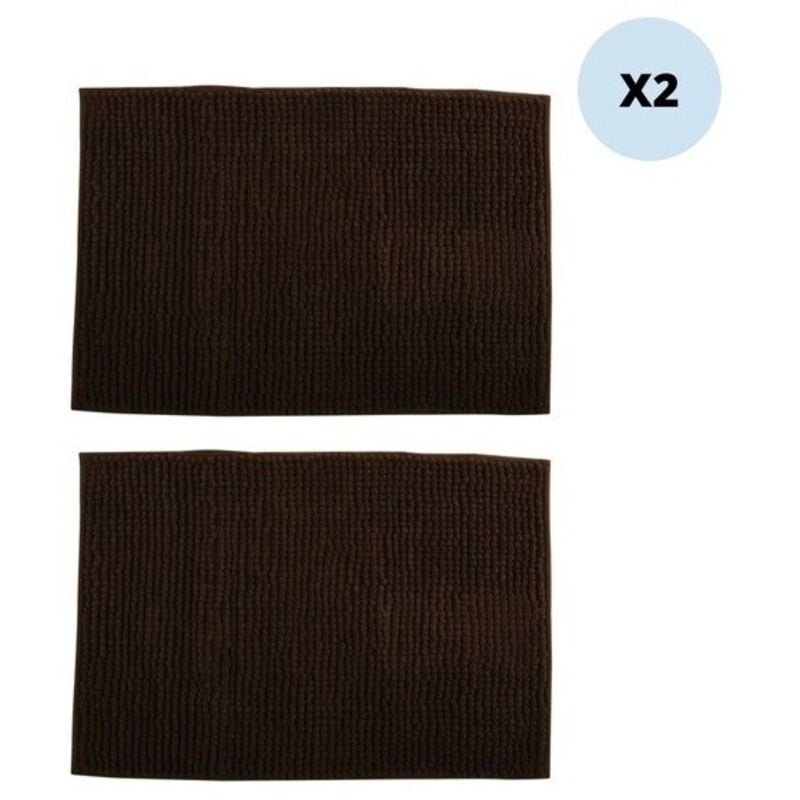 Lot de 2 tapis de bain chenille 40x60cm Chocolat MSV