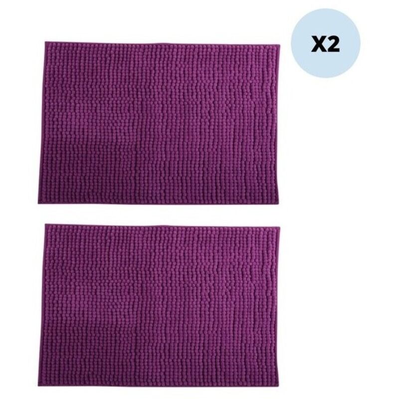 MSV - Lot de 2 tapis de bain chenille 40x60cm Violet