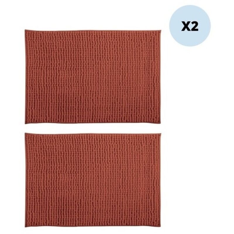 Lot de 2 Tapis de bain Microfibre chenille 50x80cm Terracotta MSV